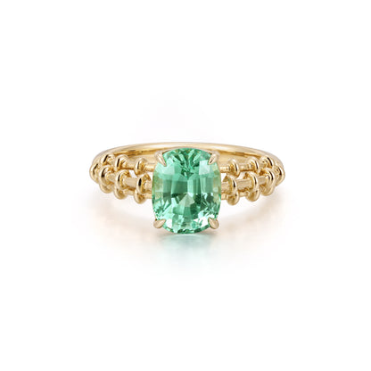Cushion Cut Mint Green Sapphire Gemstone Ring in 14K Yellow Gold