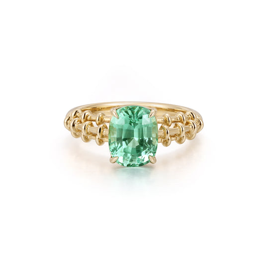 Cushion Cut Mint Green Sapphire Gemstone Ring in 14K Yellow Gold