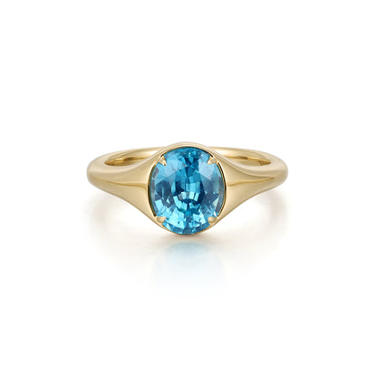 Oval Cut Lab Grown Paraiba Gemstone Ring in 14K Yellow Gold