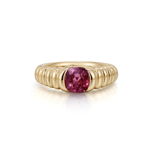 Cushion Cut Deep Purple Spinel Gemstone Ring in 14K yellow gold