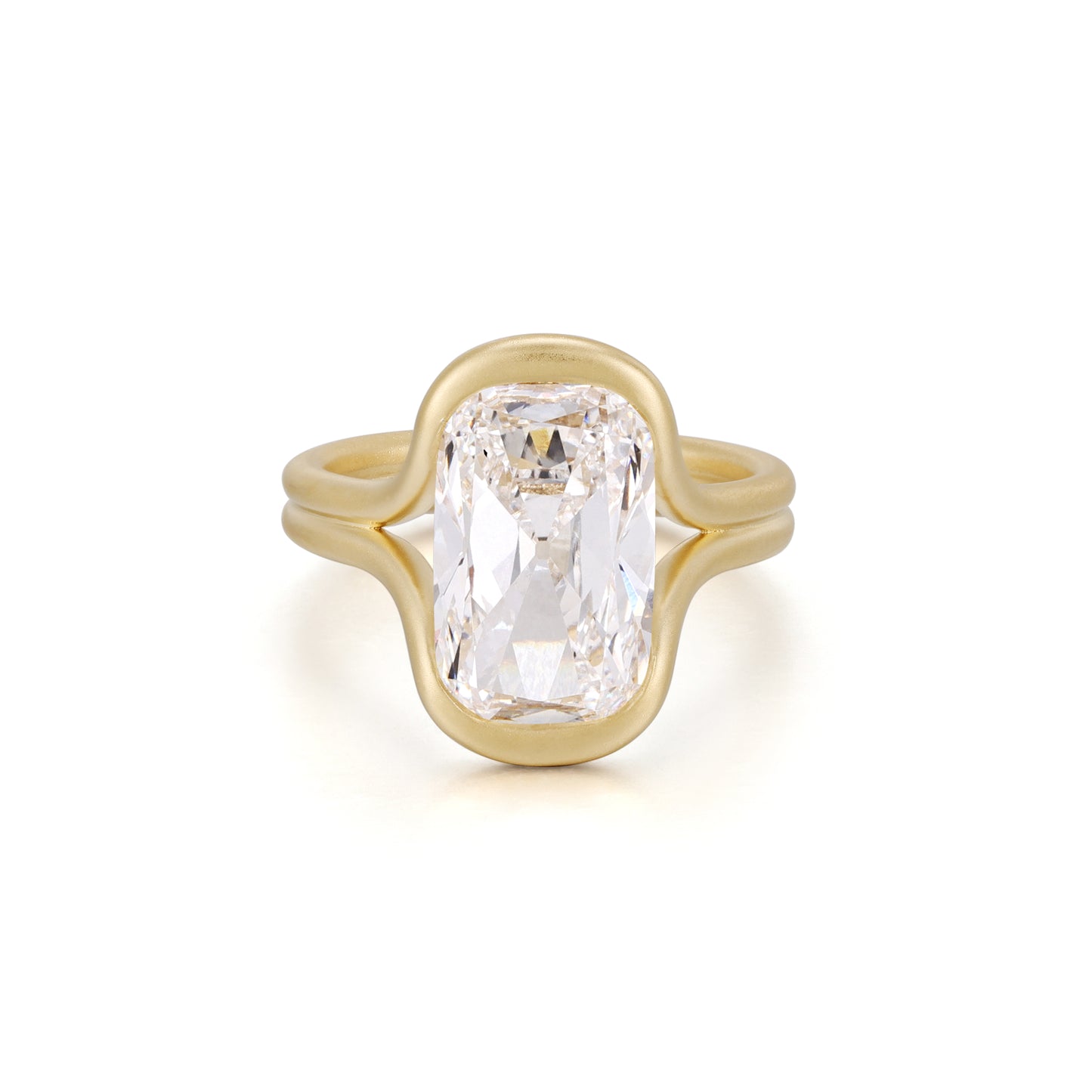 Old mine cut lab grown diamond engagement ring in matte 14K yellow gold