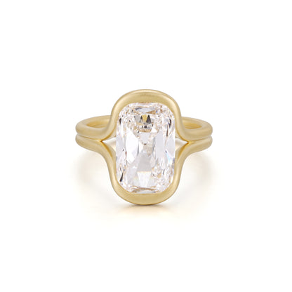 Old mine cut lab grown diamond engagement ring in matte 14K yellow gold