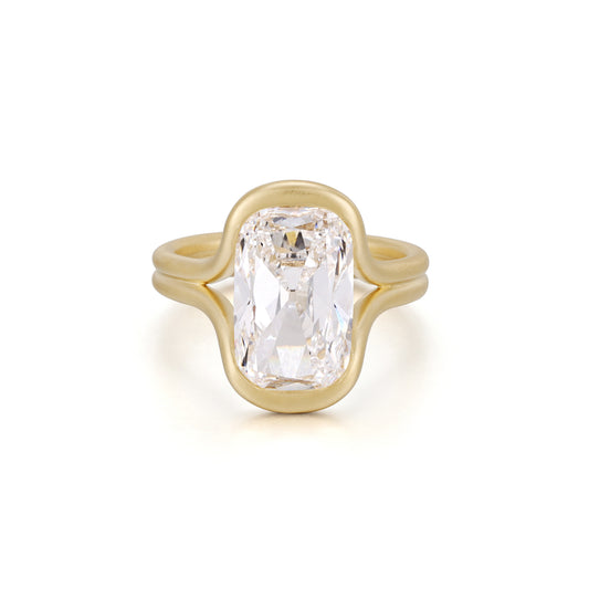 Old mine cut lab grown diamond engagement ring in matte 14K yellow gold