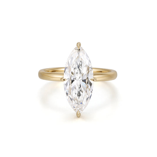 Marquise cut lab grown diamond engagement ring with hidden halo in 14K or 18K gold