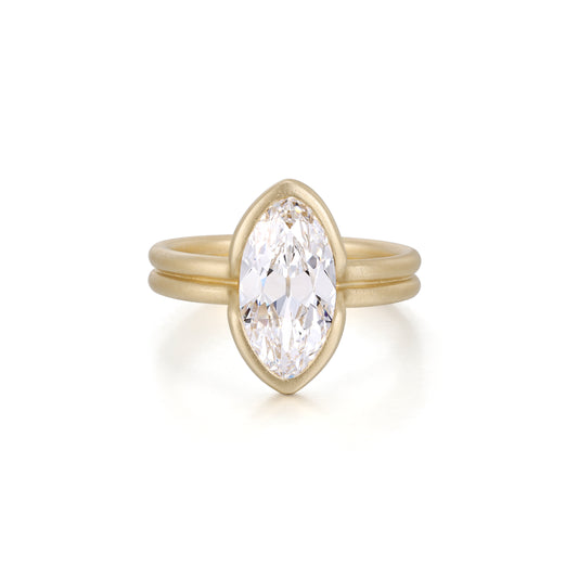 Celeste oval cut lab grown diamond engagement ring in 14K yellow gold with matte bezel setting