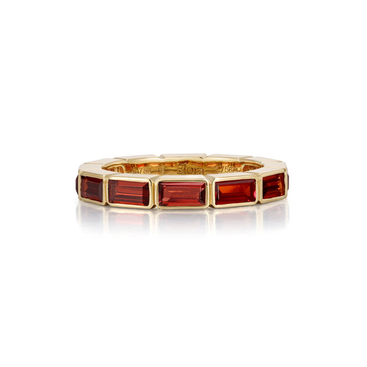 Baguette Cut Garnet Gemstone Eternity Band in 18K yellow gold