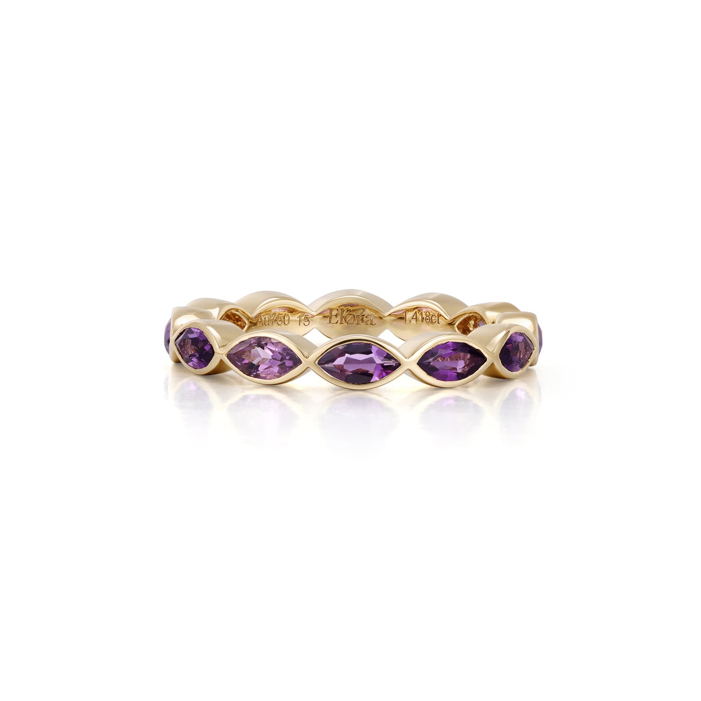 Marquise Cut Amethyst Gemstone Eternity Band in18K Yellow Gold
