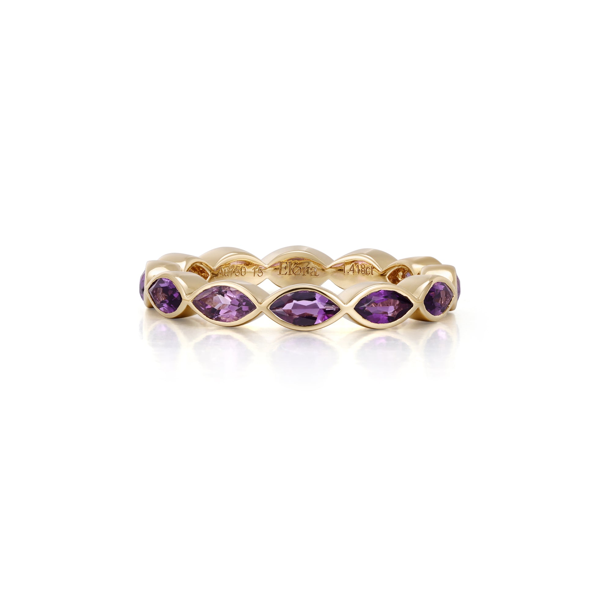 Marquise Cut Amethyst Gemstone Eternity Band in18K Yellow Gold