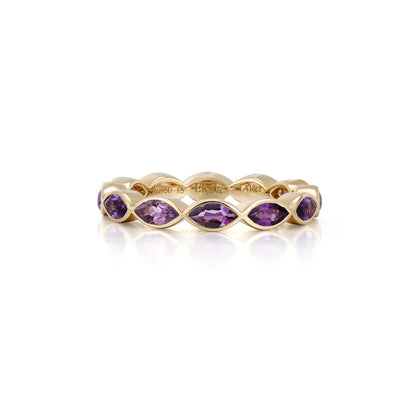Marquise Cut Amethyst Gemstone Eternity Band in18K Yellow Gold