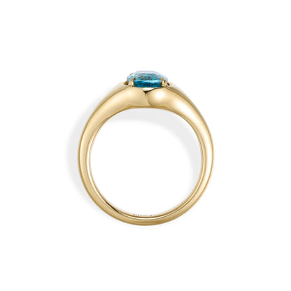 Side profile of an Oval Cut Lab Grown Paraiba Ring in 14K Yellow Gold