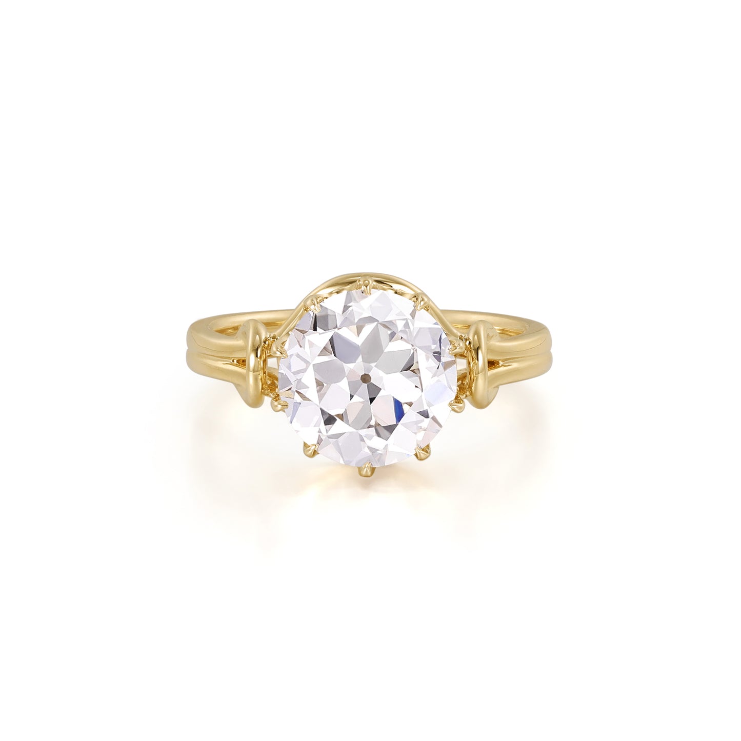 Lea-Old European Cut Lab Grown Diamond Engagement Ring with round diamond in a yellow gold setting.