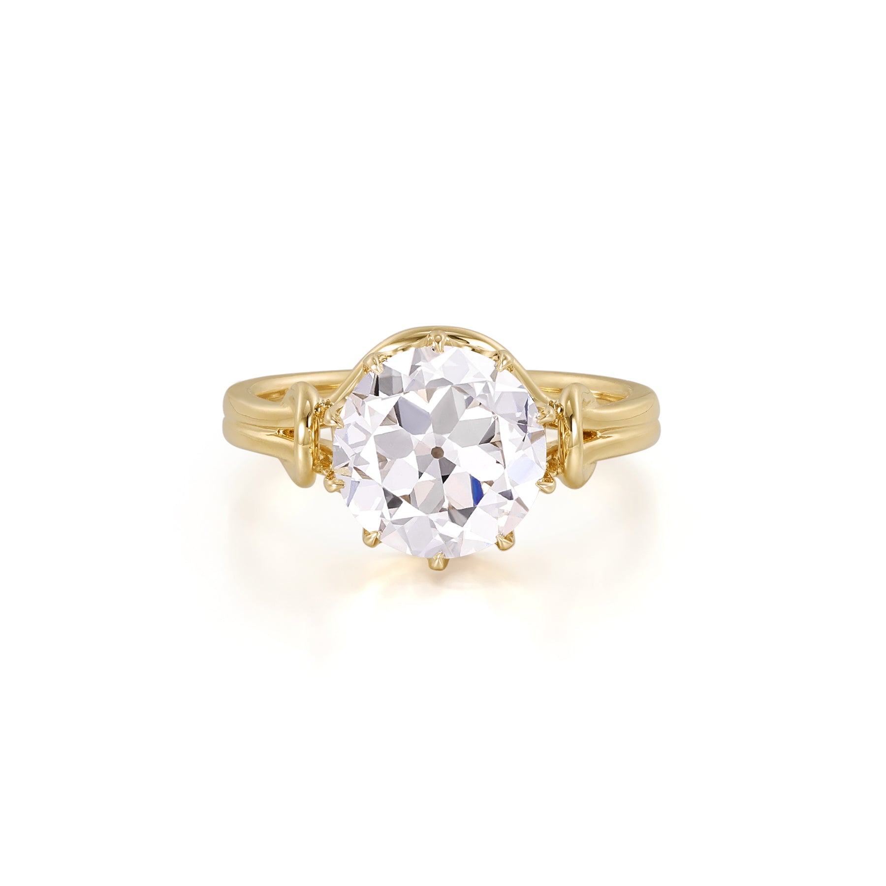 Lea-Old European Cut Lab Grown Diamond Engagement Ring with round diamond in a yellow gold setting.