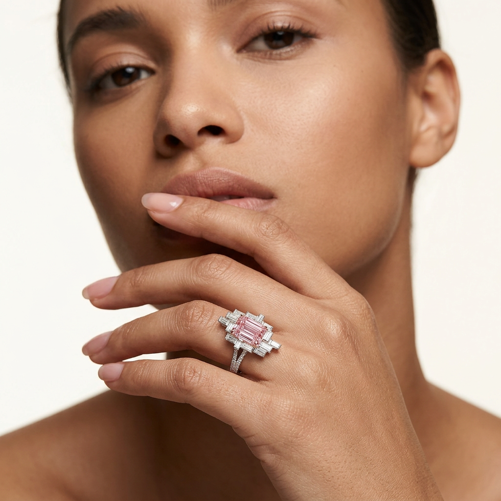 Allison - Emerald Cut Pink Diamond Ring