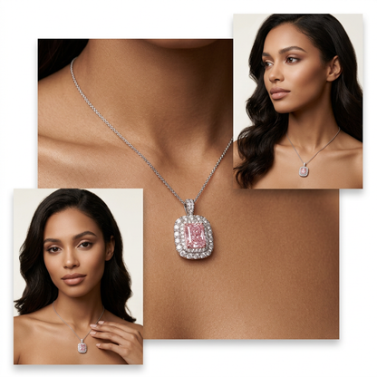 Radiant Cut Pink Diamond Necklace