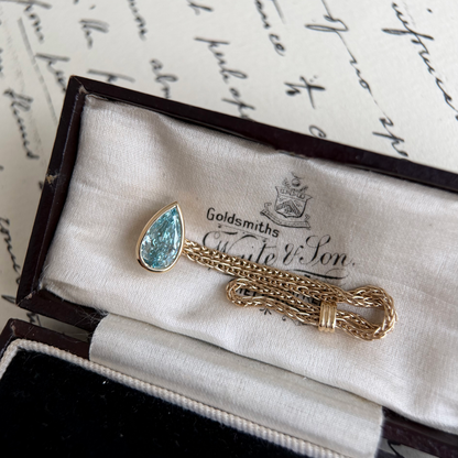 Faith-Pear Cut Blue Lab Grown Diamond Chain Engagement Ring