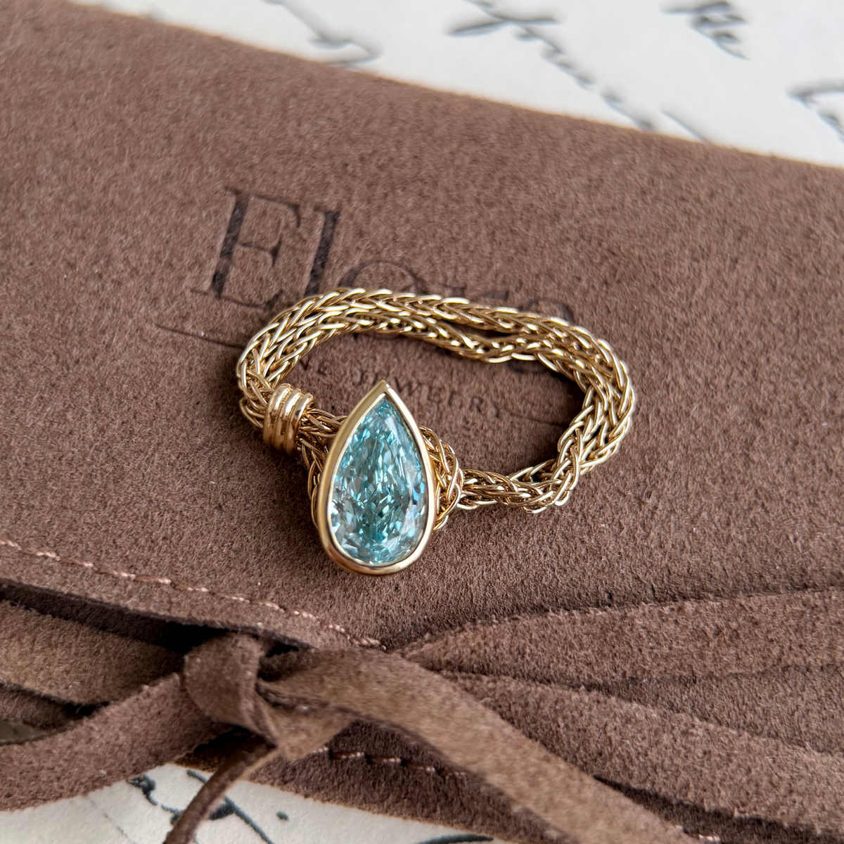 Faith-Pear Cut Blue Lab Grown Diamond Chain Engagement Ring