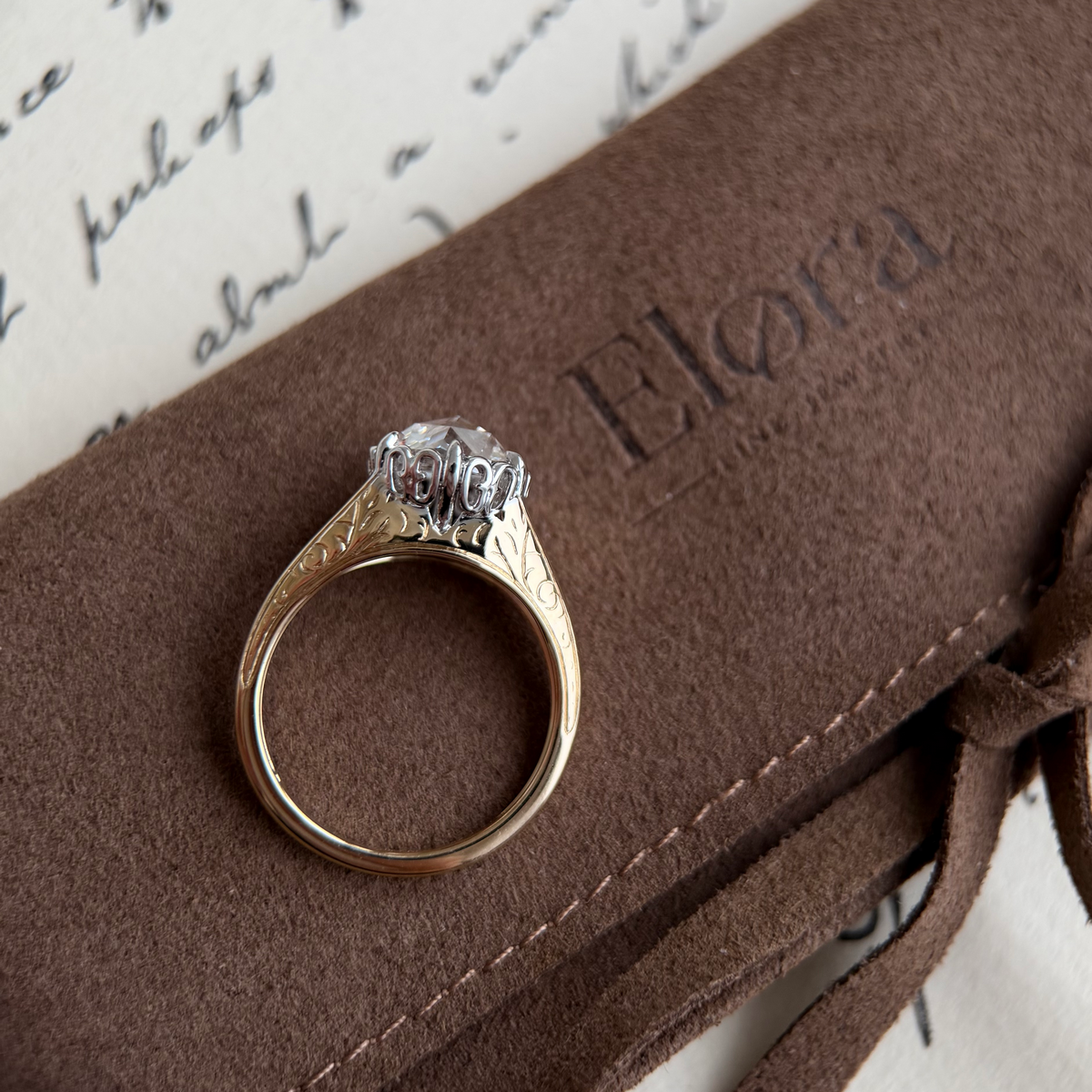 Santi-Round Rose Cut Lab Grown Diamond Engagement Ring