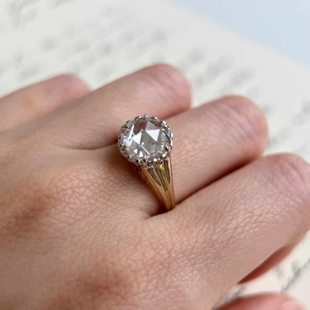 Santi-Round Rose Cut Lab Grown Diamond Engagement Ring