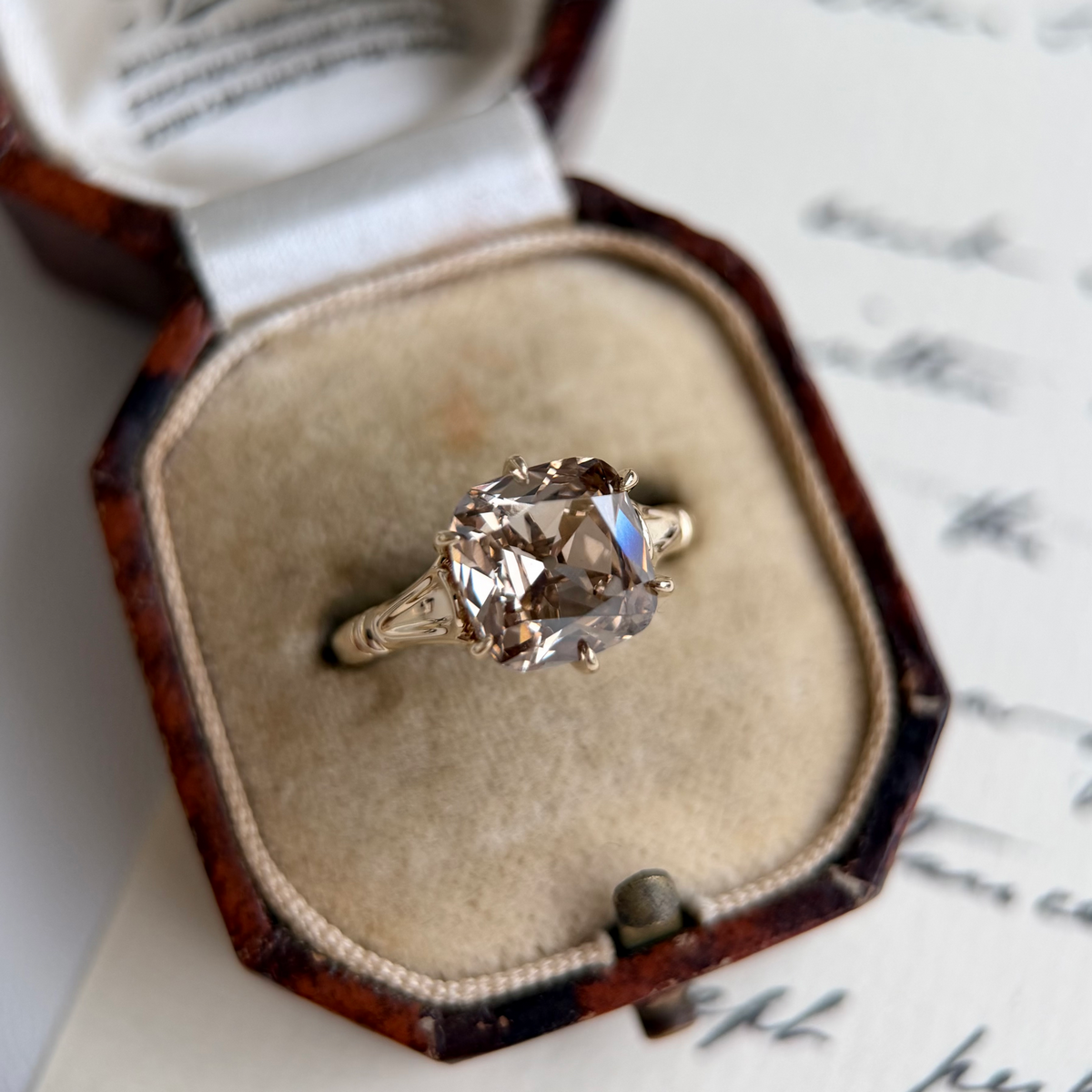 Athena-Champagne Old Mine Cushion Cut Lab Grown Diamond Engagement Ring