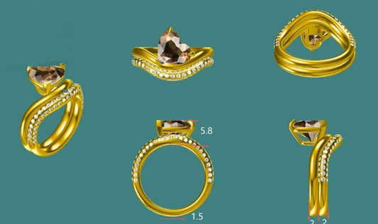 Custom Order - Champagne Hear Cut Lab Grown Diamond Ring Set