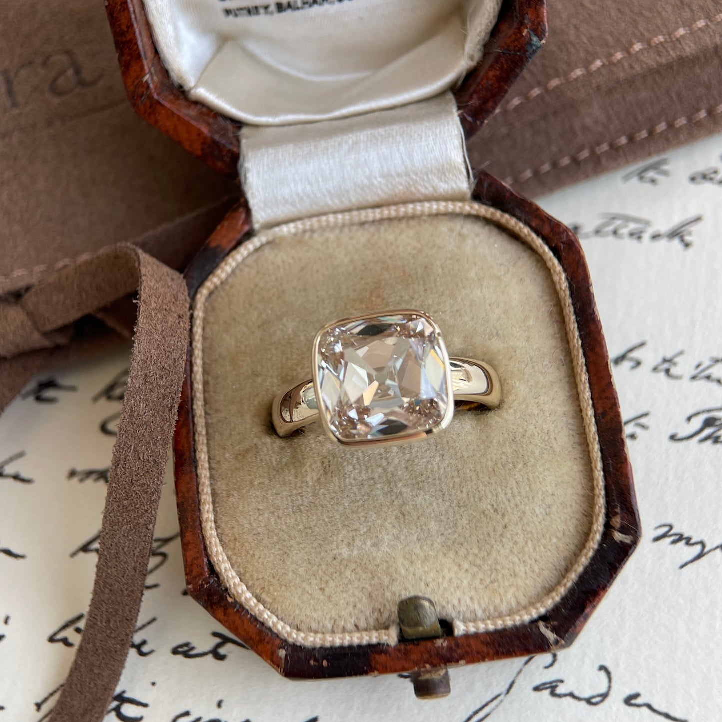 Riley-Champagne Old Mine Cushion Lab Grown Diamond Ring