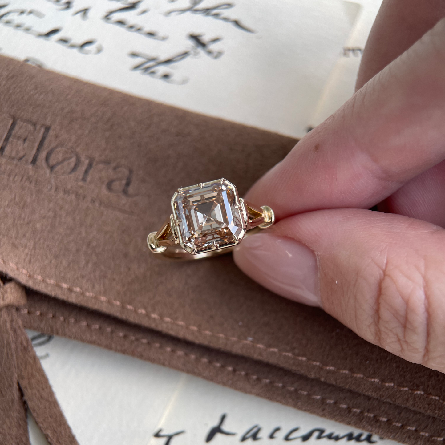 Dahlia-Champagne Asscher Cut Lab Grown Diamond Ring