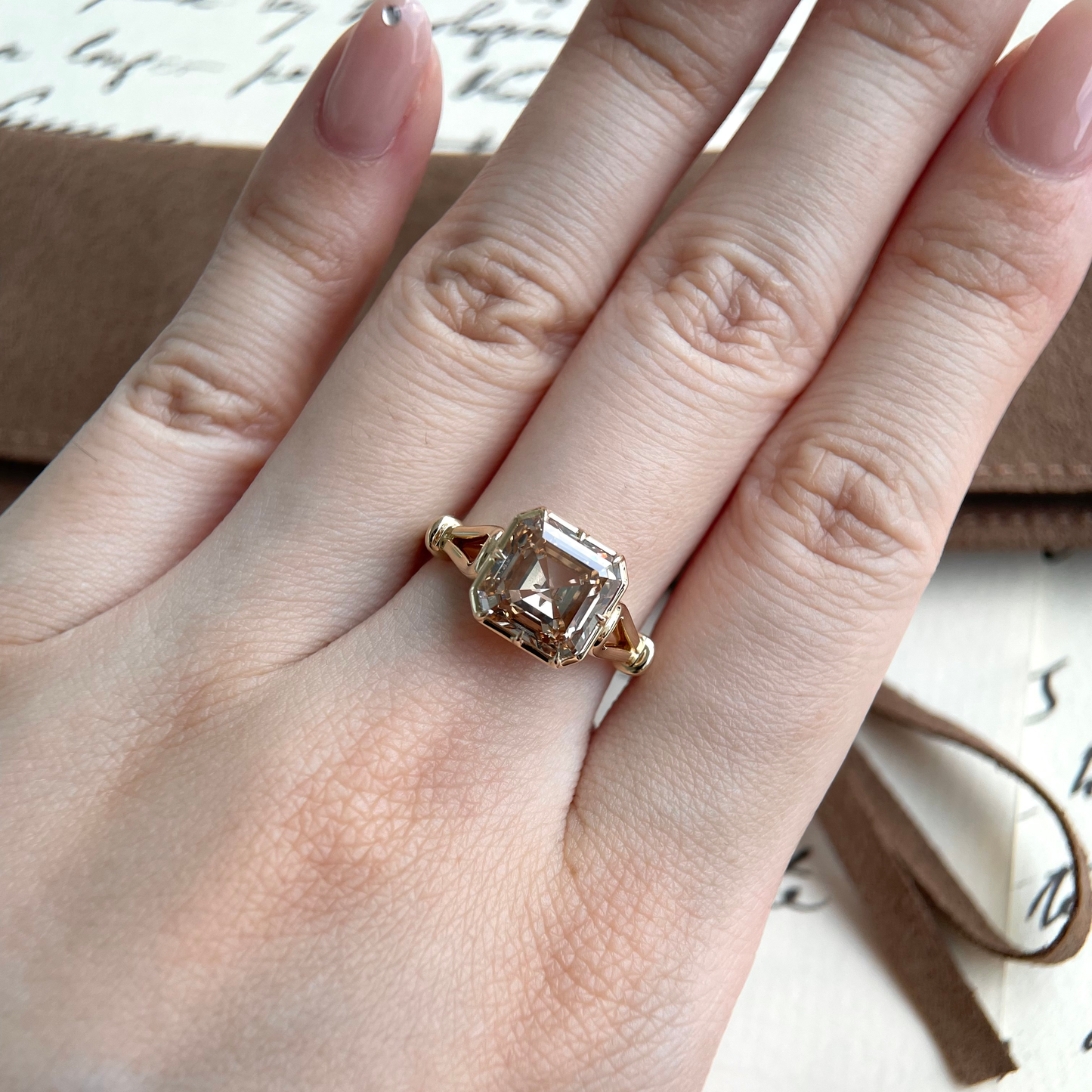 Dahlia-Champagne Asscher Cut Lab Grown Diamond Ring
