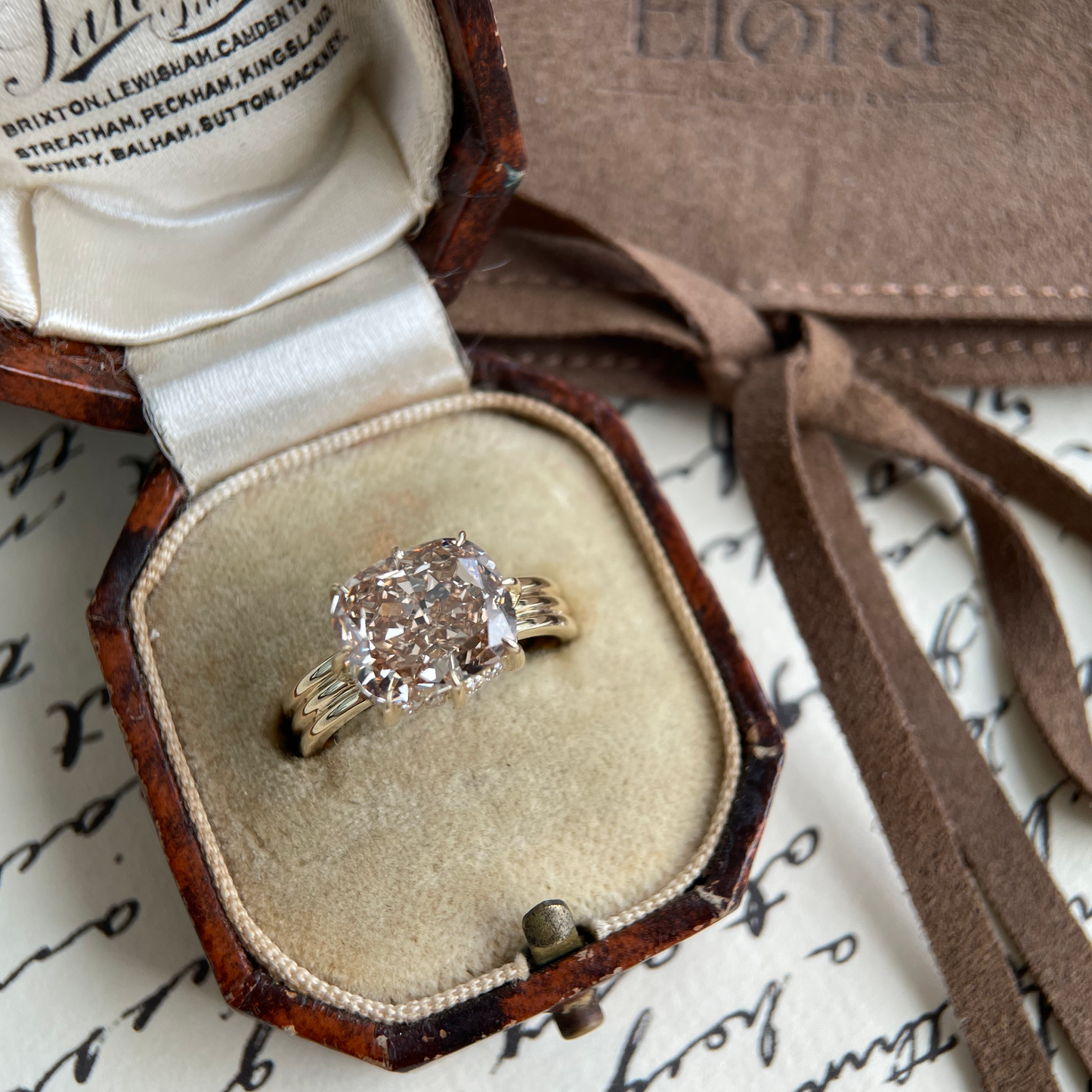Noa-Champagne Old Mine Cushion Lab Grown Diamond Ring