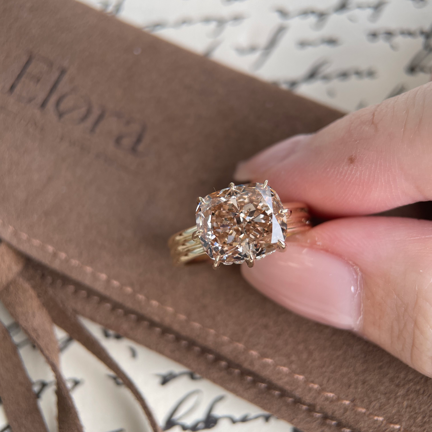 Noa-Champagne Old Mine Cushion Lab Grown Diamond Ring