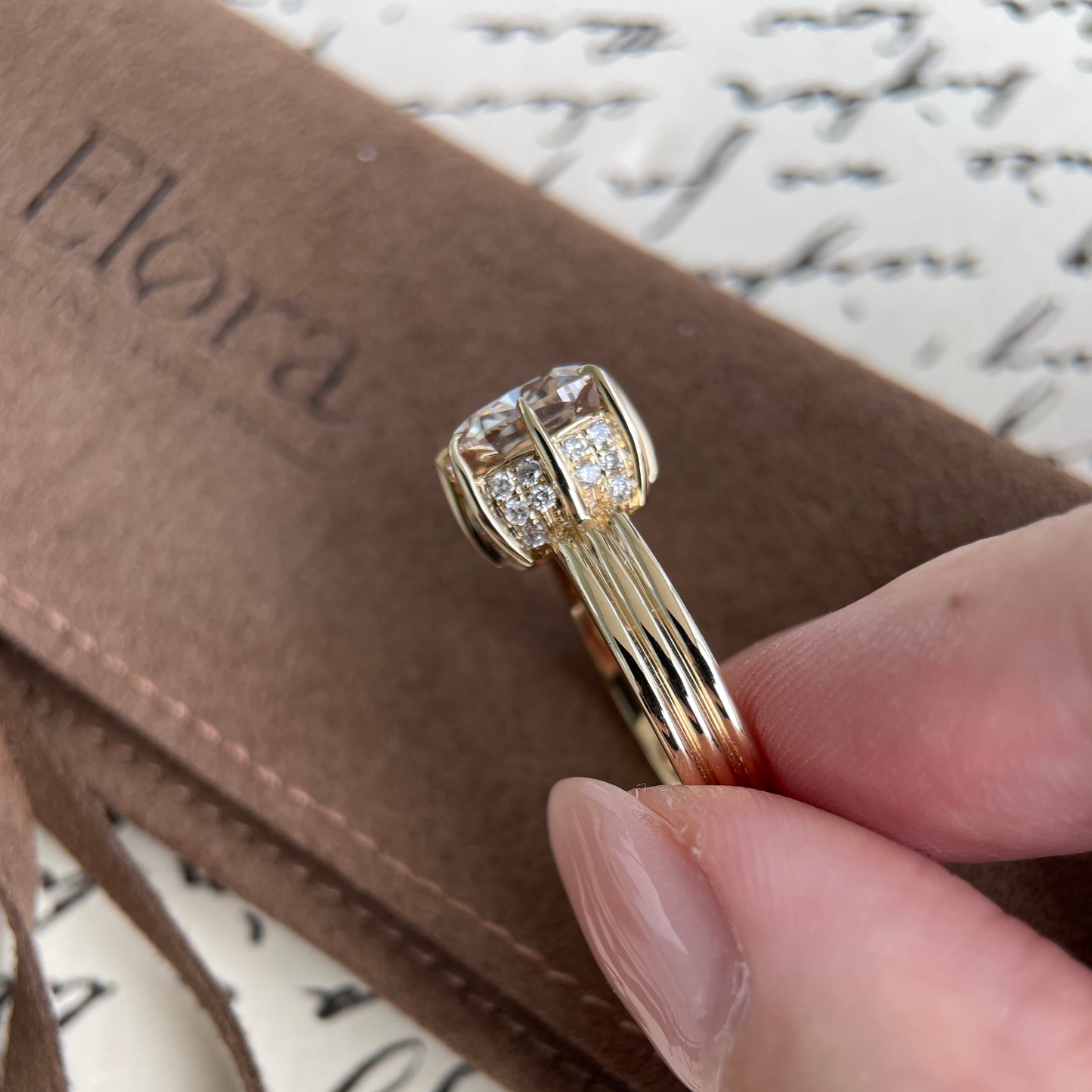 Noa-Champagne Old Mine Cushion Lab Grown Diamond Ring