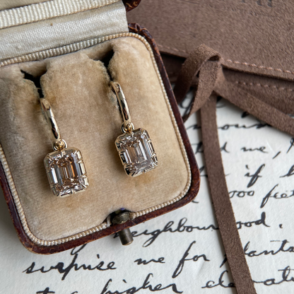 Champagne Emerald Cut Diamond Drop Earrings