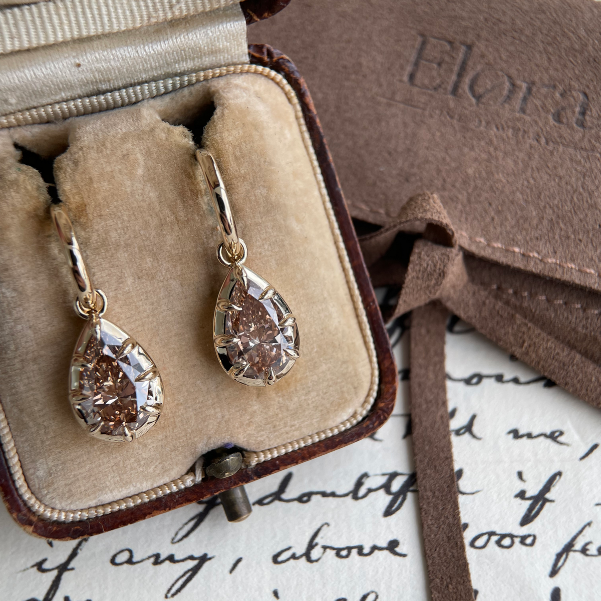 Champagne Pear Cut Diamond Drop Earrings