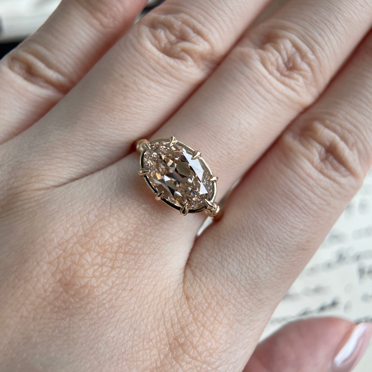 Rowan-Champagne Old Mine Oval Lab Grown Diamond Ring