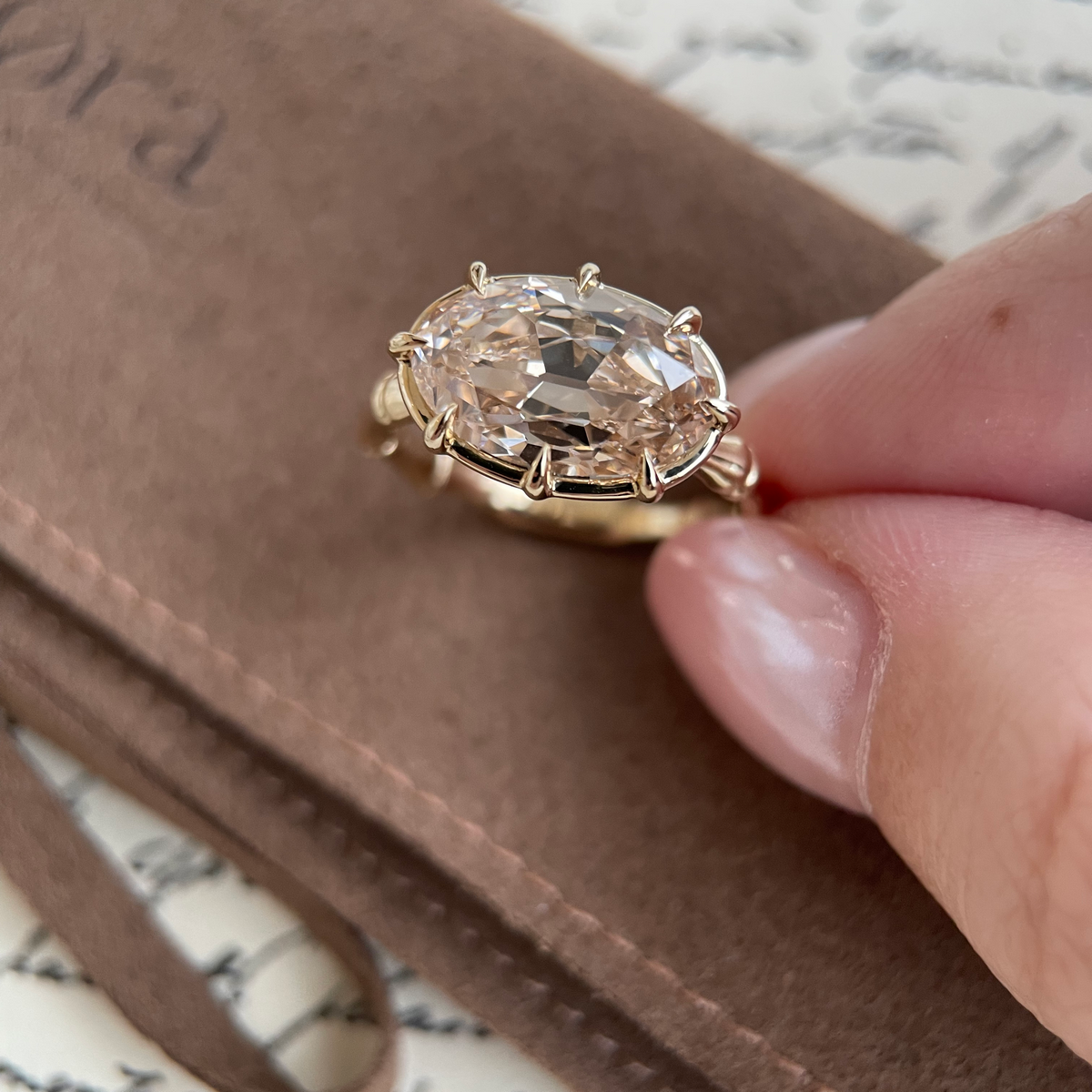 Rowan-Champagne Old Mine Oval Lab Grown Diamond Ring