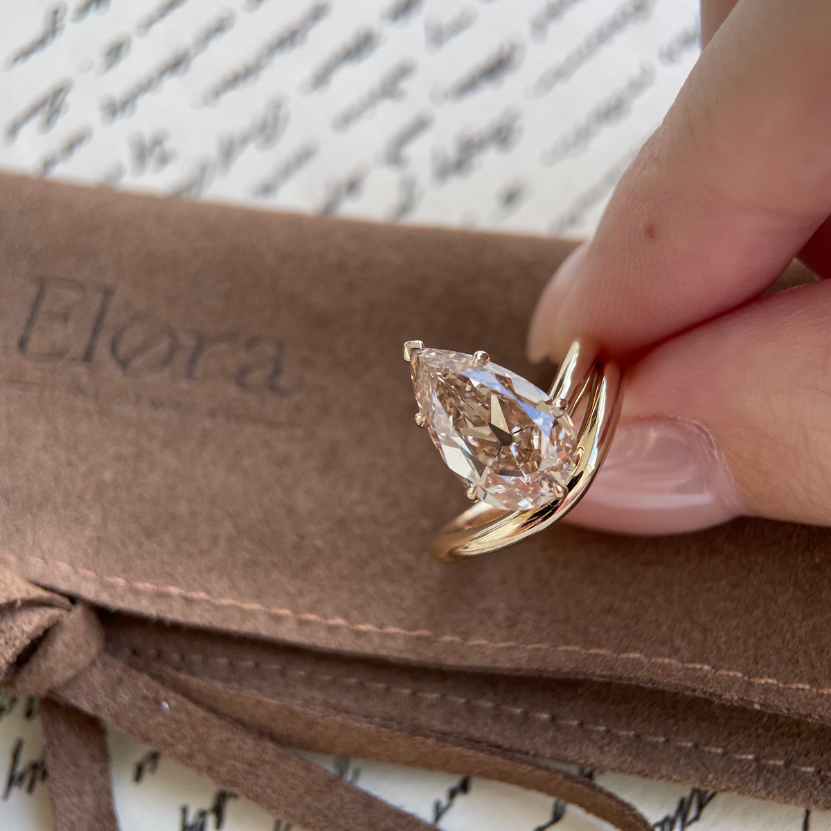 Taya-Champagne Old Mine Pear Lab Grown Diamond Ring