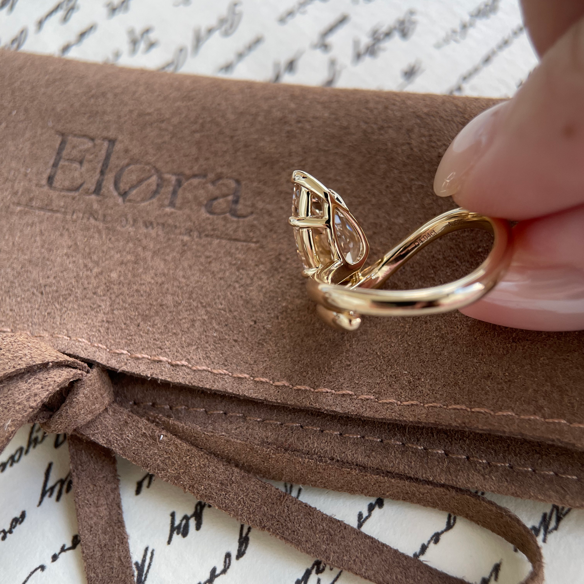 Taya-Champagne Old Mine Pear Lab Grown Diamond Ring