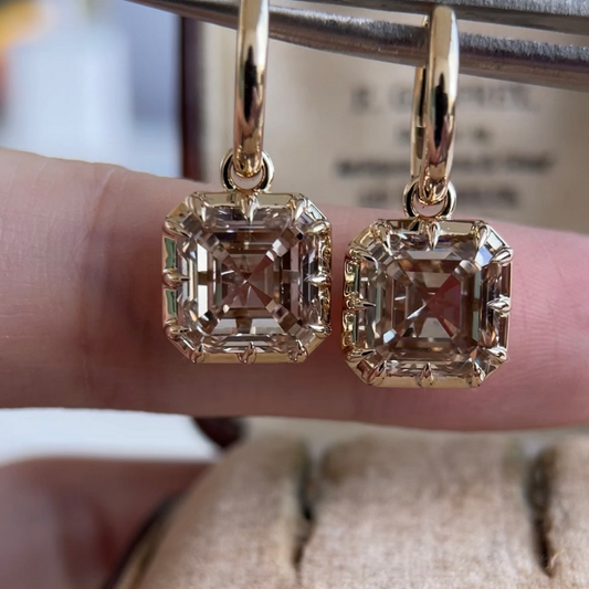 Champagne Asscher Cut Diamond Drop Earrings