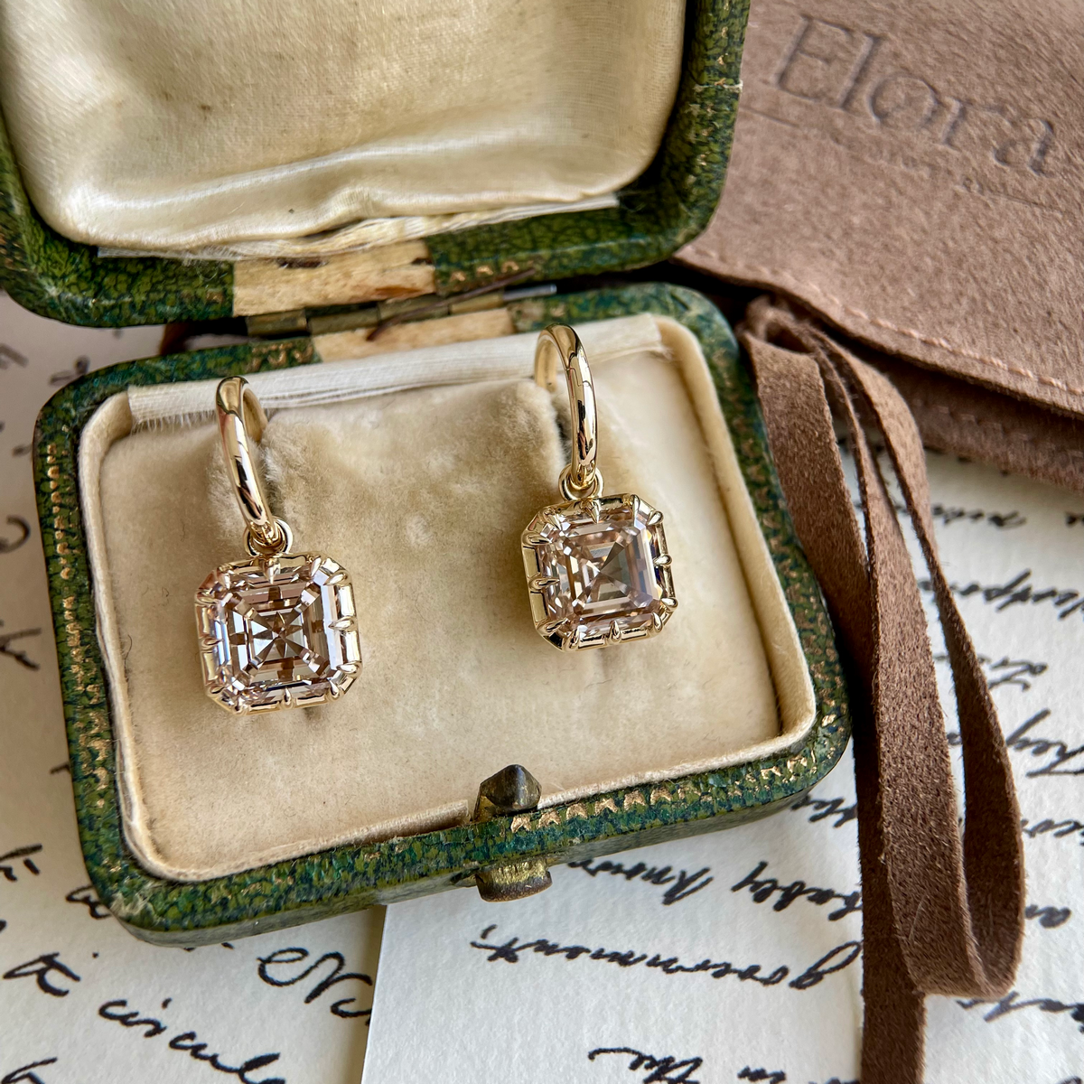 Champagne Asscher Cut Diamond Drop Earrings 3