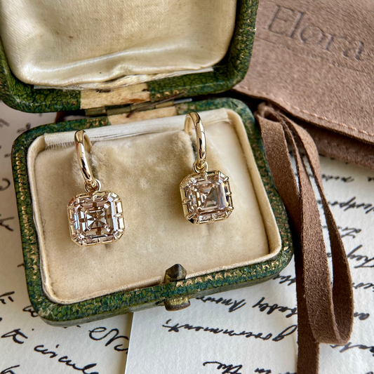 Champagne Asscher Cut Diamond Drop Earrings