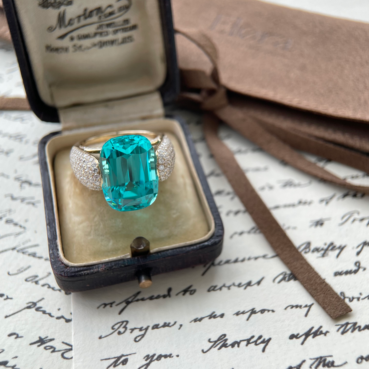 Marlow-Cushion cut Lab Grown Paraiba Diamond Pavé Ring 3