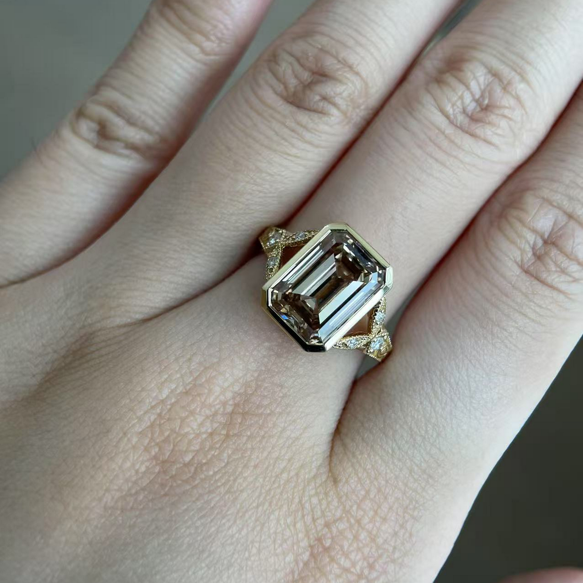 Lumi-Champagne Emerald Cut Lab Grown Diamond Ring