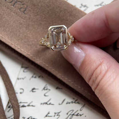 Lumi-Champagne Emerald Cut Lab Grown Diamond Ring