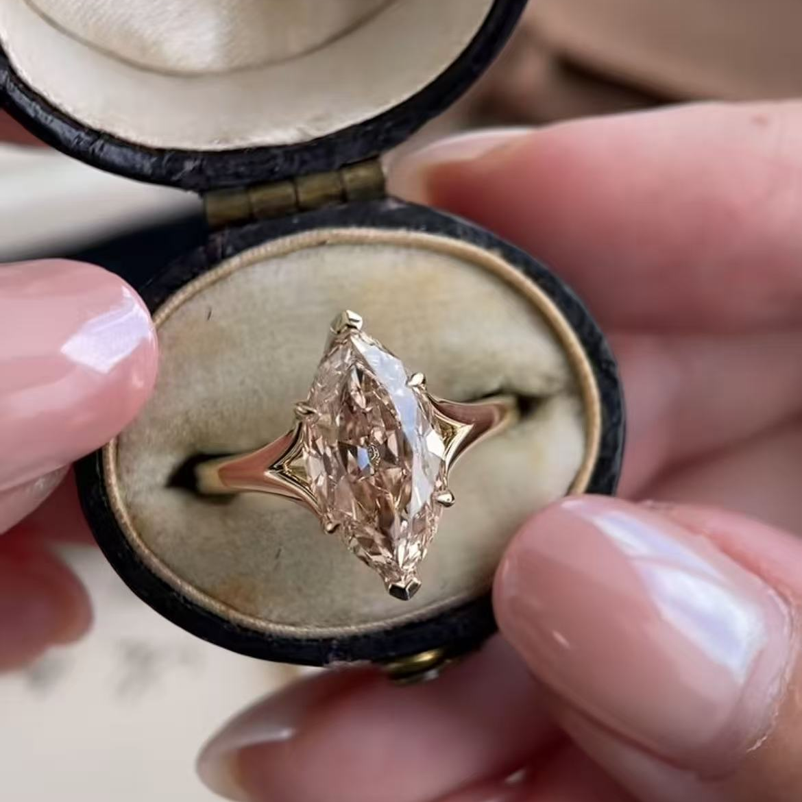 Vienna-Champagne Old Mine Marquise Lab Grown Diamond Ring