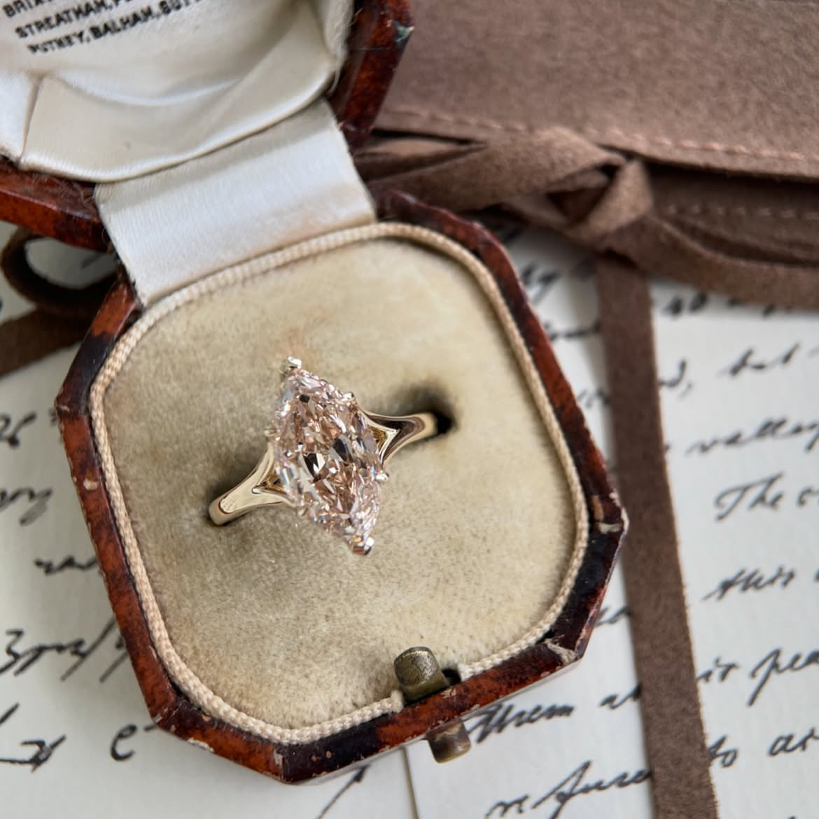 Vienna-Champagne Old Mine Marquise Lab Grown Diamond Ring