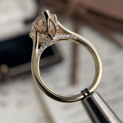 Vienna-Champagne Old Mine Marquise Lab Grown Diamond Ring