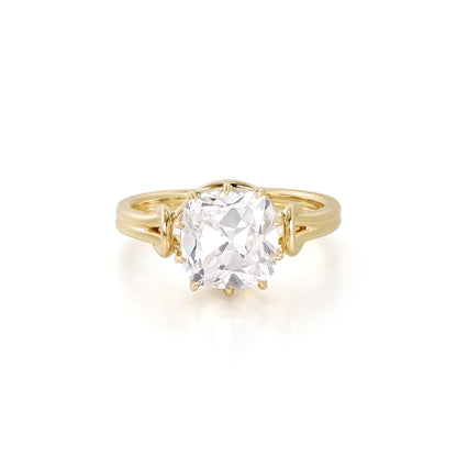 Lea-Old Mine Cut Lab Grown Diamond Engagement Ring featuring a cushion cut diamond in a refined yellow gold setting.