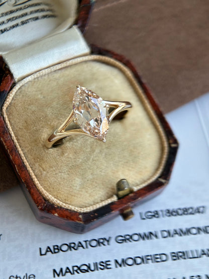 Custom Oder- Final Payment-Seville-Champagne Old Mine Marquise Lab Grown Diamond Ring