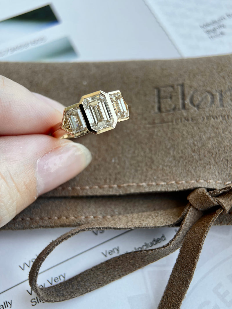 Champagne Emerald Cut Diamond 3-Stone Ring