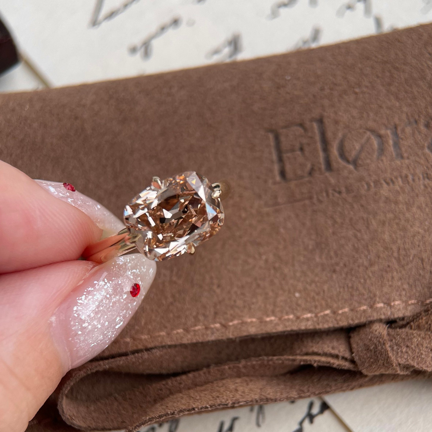 Alice-Champagne Old Mine Cushion Lab Grown Diamond Ring