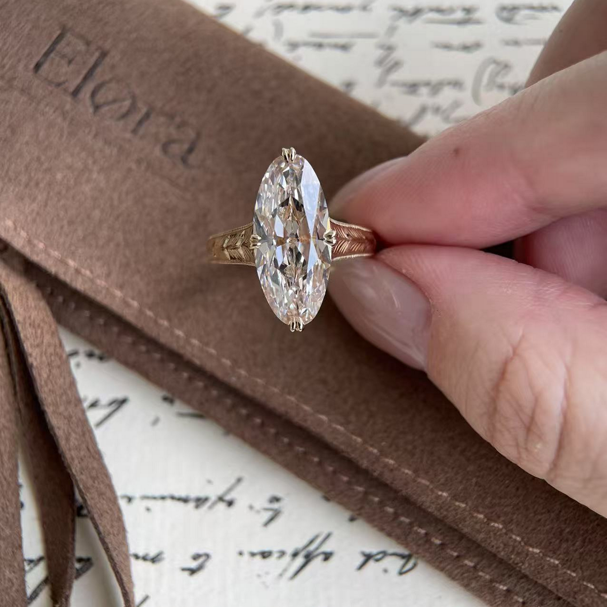 Elodie-Champagne Old Mine Moval cut Lab Grown Diamond Ring